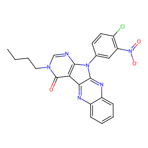 3-butyl-11-(4-chloro-3-nitrophenyl)-3,11-dihydro-4H-pyrimido[5',4':4,5]pyrrolo[2,3-b]quinoxalin-4-one structure