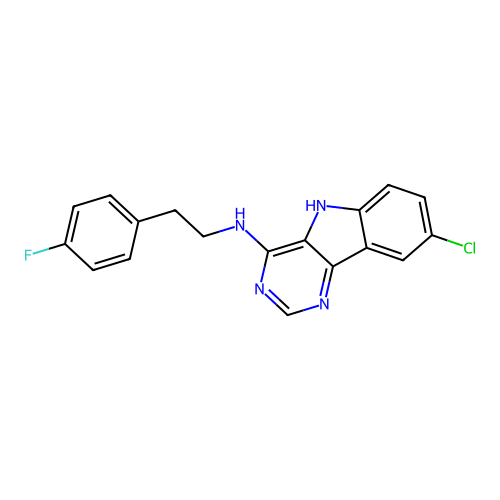 8-chloro-N-[2-(4-fluorophenyl)ethyl]-5H-pyrimido[5,4-b]indol-4-amine structure