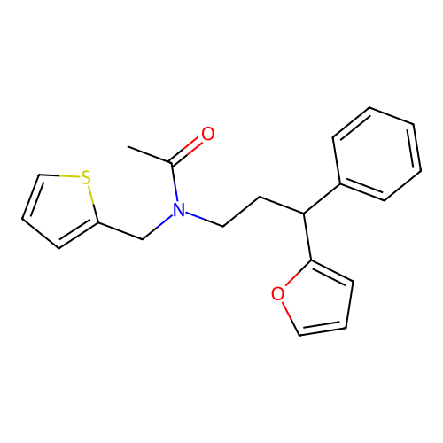 N-[3-(furan-2-yl)-3-phenylpropyl]-N-(thiophen-2-ylmethyl)acetamide structure