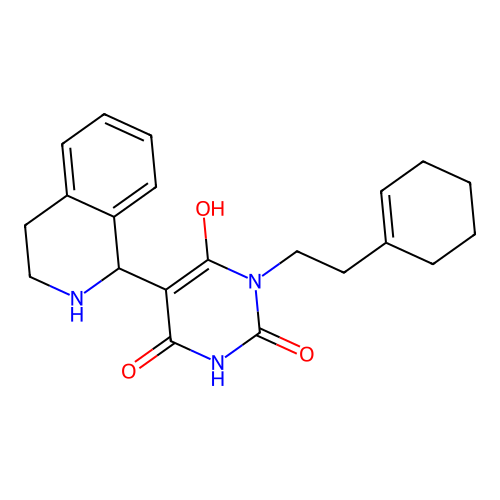 1-[2-(1-cyclohexenyl)ethyl]-6-hydroxy-5-(1,2,3,4-tetrahydroisoquinolin-1-yl)pyrimidine-2,4-dione structure
