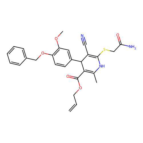 allyl 6-((2-amino-2-oxoethyl)thio)-4-(4-(benzyloxy)-3-methoxyphenyl)-5-cyano-2-methyl-1,4-dihydropyridine-3-carboxylate structure