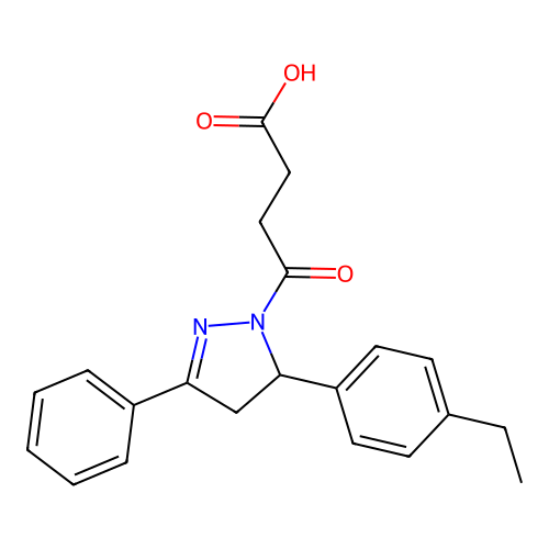 4-(5-(4-ethylphenyl)-3-phenyl-4,5-dihydro-1H-pyrazol-1-yl)-4-oxobutanoic acid structure