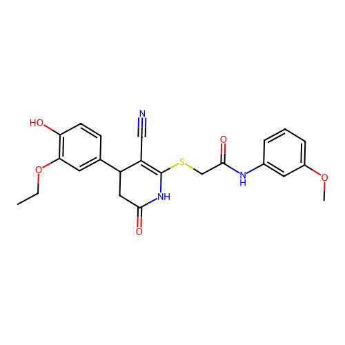 2-((3-cyano-4-(3-ethoxy-4-hydroxyphenyl)-6-oxo-1,4,5,6-tetrahydropyridin-2-yl)thio)-N-(3-methoxyphenyl)acetamide structure