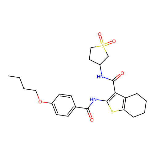 2-{[(4-butoxyphenyl)carbonyl]amino}-N-(1,1-dioxidotetrahydrothiophen-3-yl)-4,5,6,7-tetrahydro-1-benzothiophene-3-carboxamide structure