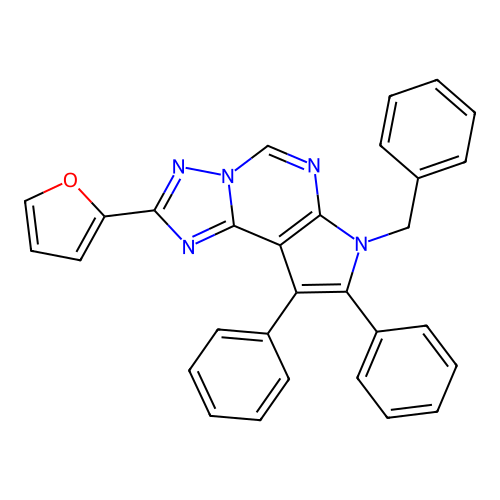 7-benzyl-2-(furan-2-yl)-8,9-diphenyl-7H-pyrrolo[3,2-e][1,2,4]triazolo[1,5-c]pyrimidine structure