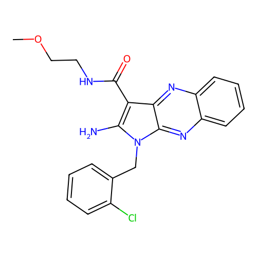 2-amino-1-(2-chlorobenzyl)-N-(2-methoxyethyl)-1H-pyrrolo[2,3-b]quinoxaline-3-carboxamide structure