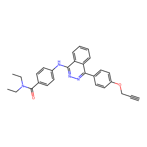 N,N-diethyl-4-((4-(4-(prop-2-yn-1-yloxy)phenyl)phthalazin-1-yl)amino)benzamide structure