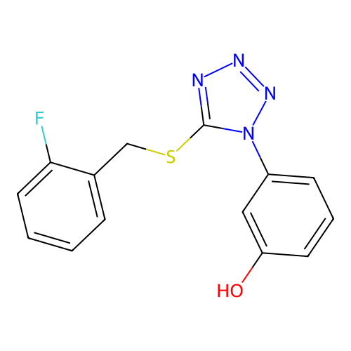 3-[5-[(2-Fluorophenyl)methylsulfanyl]tetrazol-1-yl]phenol structure