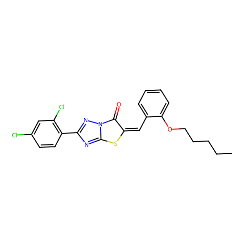 (E)-2-(2,4-dichlorophenyl)-5-(2-(pentyloxy)benzylidene)thiazolo[3,2-b][1,2,4]triazol-6(5H)-one structure