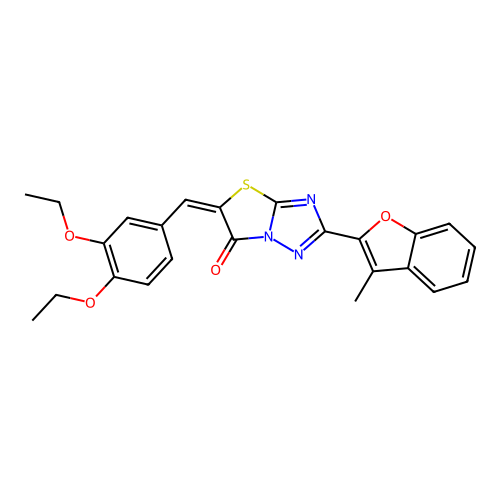 (5E)-5-(3,4-diethoxybenzylidene)-2-(3-methyl-1-benzofuran-2-yl)[1,3]thiazolo[3,2-b][1,2,4]triazol-6(5H)-one structure