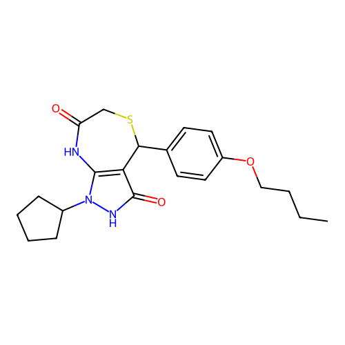 4-(4-butoxyphenyl)-1-cyclopentyl-4,8-dihydro-2H-pyrazolo[3,4-e][1,4]thiazepine-3,7-dione structure