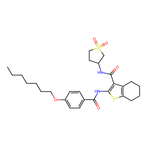 N-(1,1-dioxidotetrahydrothiophen-3-yl)-2-({[4-(heptyloxy)phenyl]carbonyl}amino)-4,5,6,7-tetrahydro-1-benzothiophene-3-carboxamide structure