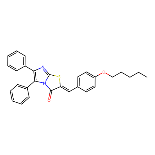 (2Z)-2-[4-(pentyloxy)benzylidene]-5,6-diphenylimidazo[2,1-b][1,3]thiazol-3(2H)-one structure