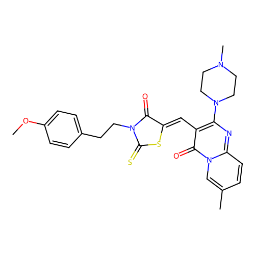 3-[(Z)-{3-[2-(4-methoxyphenyl)ethyl]-4-oxo-2-thioxo-1,3-thiazolidin-5-ylidene}methyl]-7-methyl-2-(4-methylpiperazin-1-yl)-4H-pyrido[1,2-a]pyrimidin-4-one structure