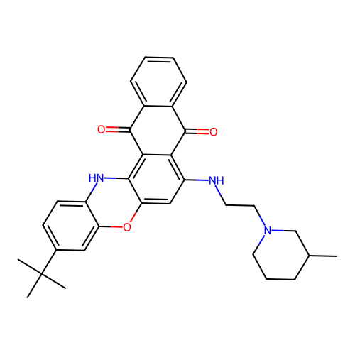 3-(tert-butyl)-7-((2-(3-methylpiperidin-1-yl)ethyl)amino)-8H-naphtho[2,3-a]phenoxazine-8,13(14H)-dione structure