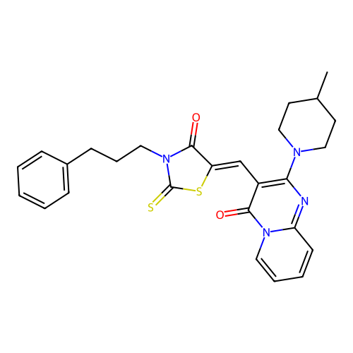 (Z)-5-((2-(4-methylpiperidin-1-yl)-4-oxo-4H-pyrido[1,2-a]pyrimidin-3-yl)methylene)-3-(3-phenylpropyl)-2-thioxothiazolidin-4-one structure