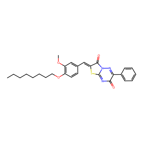 (2Z)-2-[3-methoxy-4-(octyloxy)benzylidene]-6-phenyl-7H-[1,3]thiazolo[3,2-b][1,2,4]triazine-3,7(2H)-dione structure