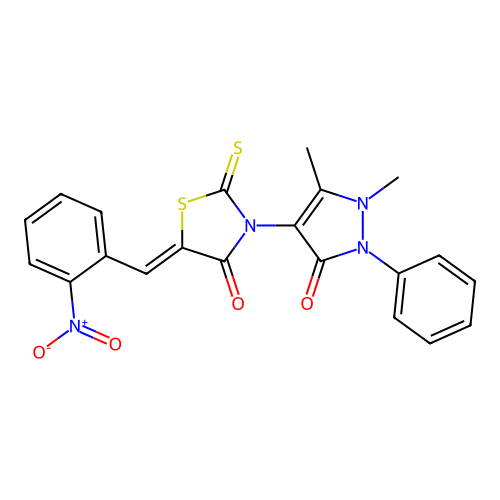 (5Z)-3-(1,5-dimethyl-3-oxo-2-phenylpyrazol-4-yl)-5-[(2-nitrophenyl)methylidene]-2-sulfanylidene-1,3-thiazolidin-4-one structure