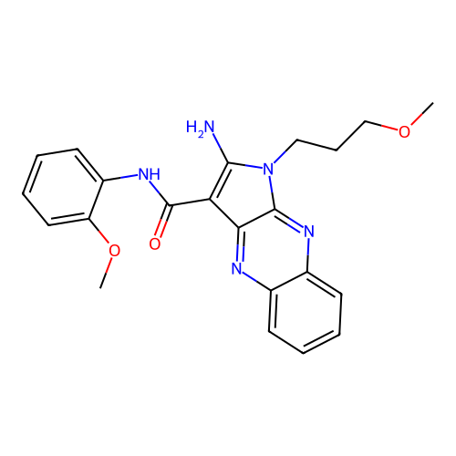 2-amino-N-(2-methoxyphenyl)-1-(3-methoxypropyl)-1H-pyrrolo[2,3-b]quinoxaline-3-carboxamide structure