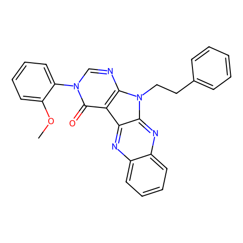 3-(2-Methoxy-phenyl)-11-phenethyl-3,11-dihydro-1,3,5,10,11-pentaaza-benzo[b]fluoren-4-one structure