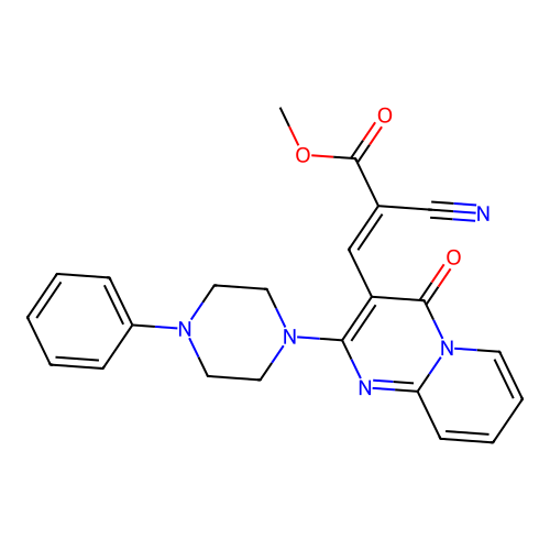(E)-methyl 2-cyano-3-(4-oxo-2-(4-phenylpiperazin-1-yl)-4H-pyrido[1,2-a]pyrimidin-3-yl)acrylate structure