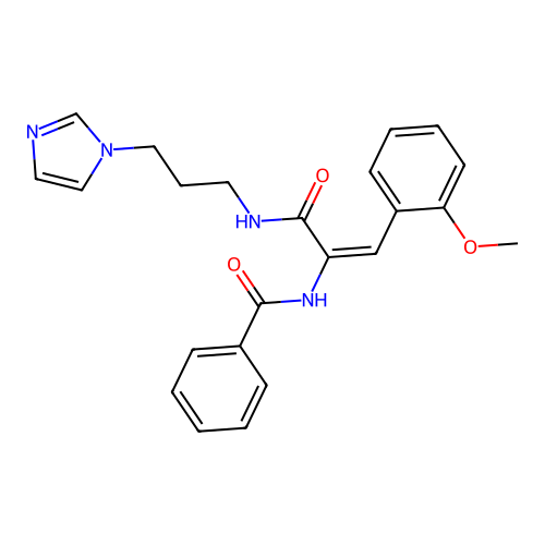 N-[1-(3-imidazol-1-ylpropylcarbamoyl)-2-(2-methoxyphenyl)ethenyl]benzamide structure