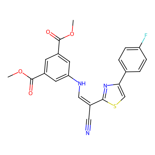 (Z)-dimethyl 5-((2-cyano-2-(4-(4-fluorophenyl)thiazol-2-yl)vinyl)amino)isophthalate structure