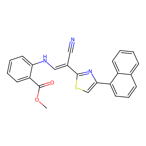 (E)-methyl 2-((2-cyano-2-(4-(naphthalen-1-yl)thiazol-2-yl)vinyl)amino)benzoate structure