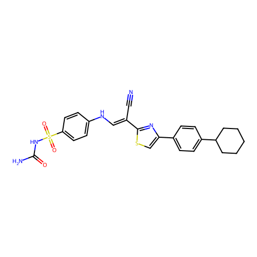 (E)-N-carbamoyl-4-((2-cyano-2-(4-(4-cyclohexylphenyl)thiazol-2-yl)vinyl)amino)benzenesulfonamide structure
