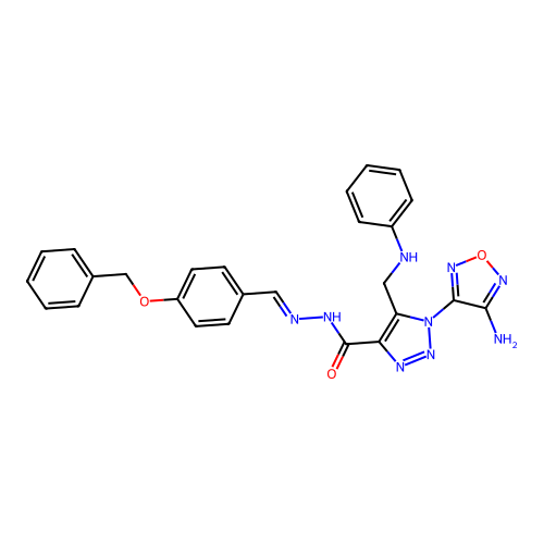 (E)-1-(4-amino-1,2,5-oxadiazol-3-yl)-N'-(4-(benzyloxy)benzylidene)-5-((phenylamino)methyl)-1H-1,2,3-triazole-4-carbohydrazide structure