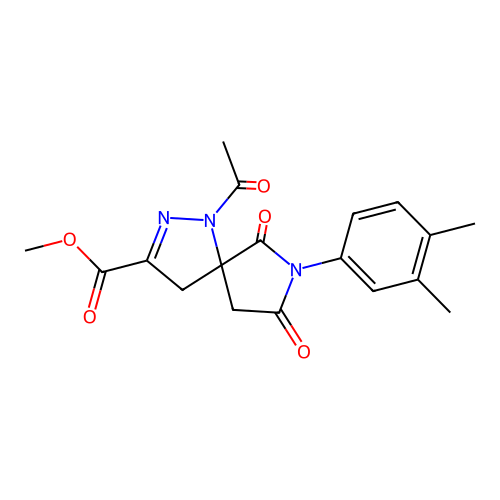 methyl 1-acetyl-7-(3,4-dimethylphenyl)-6,8-dioxo-1,2,7-triazaspiro[4.4]non-2-ene-3-carboxylate structure