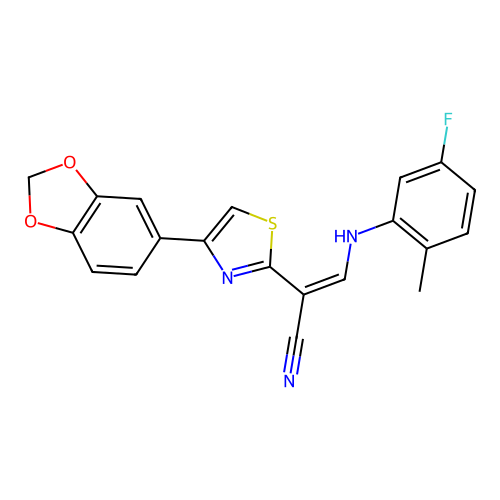 (2Z)-2-[4-(1,3-benzodioxol-5-yl)-1,3-thiazol-2-yl]-3-[(5-fluoro-2-methylphenyl)amino]prop-2-enenitrile structure