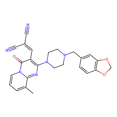 ({2-[4-(1,3-benzodioxol-5-ylmethyl)piperazin-1-yl]-9-methyl-4-oxo-4H-pyrido[1,2-a]pyrimidin-3-yl}methylidene)propanedinitrile structure