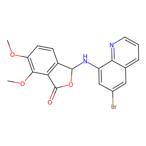 3-[(6-bromoquinolin-8-yl)amino]-6,7-dimethoxy-2-benzofuran-1(3H)-one structure