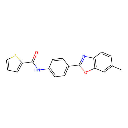 N-[4-(6-methyl-1,3-benzoxazol-2-yl)phenyl]thiophene-2-carboxamide structure