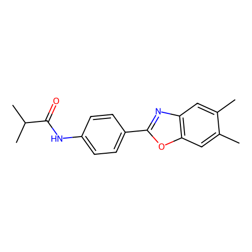 N-[4-(5,6-dimethyl-1,3-benzoxazol-2-yl)phenyl]-2-methylpropanamide structure