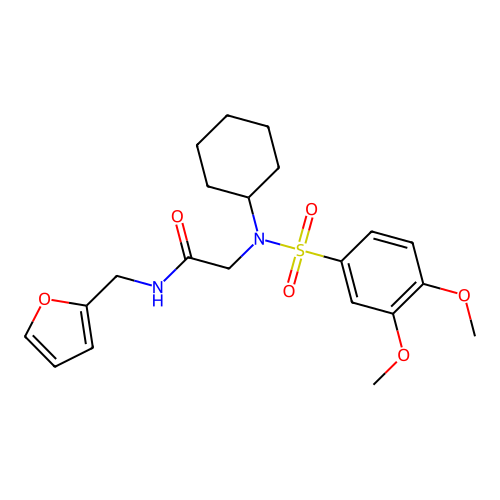 2-[cyclohexyl-(3,4-dimethoxyphenyl)sulfonylamino]-N-(furan-2-ylmethyl)acetamide structure