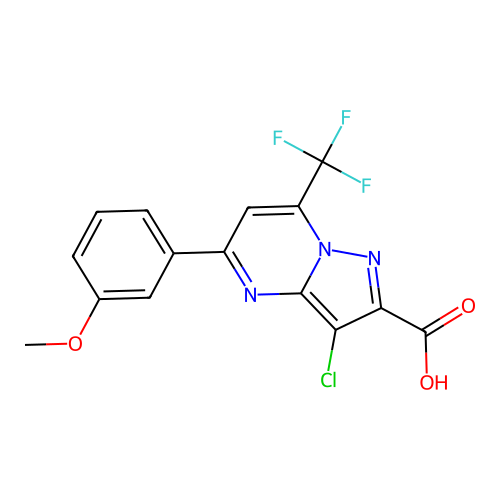 3-chloro-5-(3-methoxyphenyl)-7-(trifluoromethyl)pyrazolo[1,5-a]pyrimidine-2-carboxylic acid structure