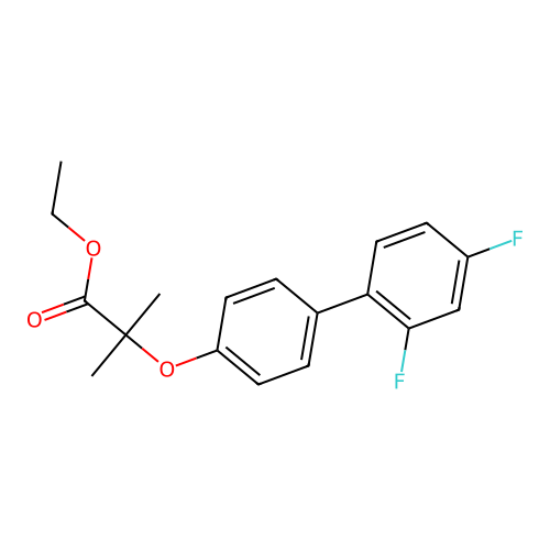 Ethyl 2-((2',4'-difluoro(1,1'-biphenyl)-4-yl)oxy)-2-methylpropanoate structure