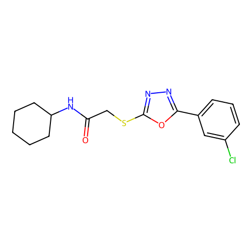 2-{[5-(3-chlorophenyl)-1,3,4-oxadiazol-2-yl]sulfanyl}-N-cyclohexylacetamide structure