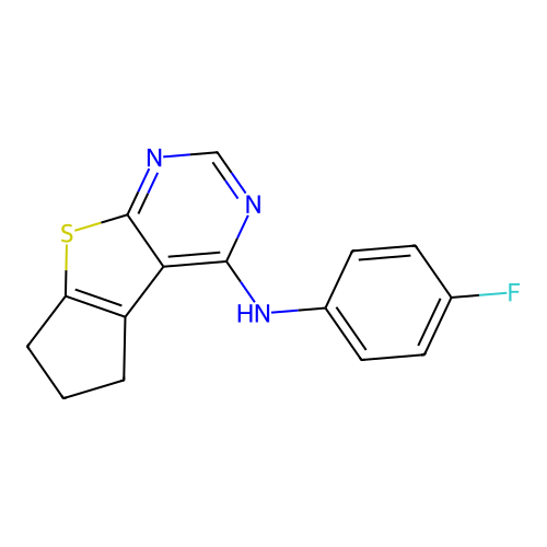 N-(4-fluorophenyl)-6,7-dihydro-5H-cyclopenta[4,5]thieno[2,3-d]pyrimidin-4-amine structure