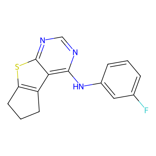 N-(3-fluorophenyl)-6,7-dihydro-5H-cyclopenta[4,5]thieno[2,3-d]pyrimidin-4-amine structure