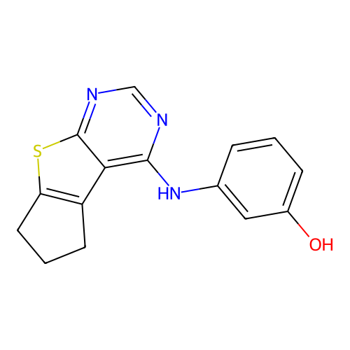 3-(6,7-dihydro-5H-cyclopenta[4,5]thieno[2,3-d]pyrimidin-4-ylamino)phenol structure