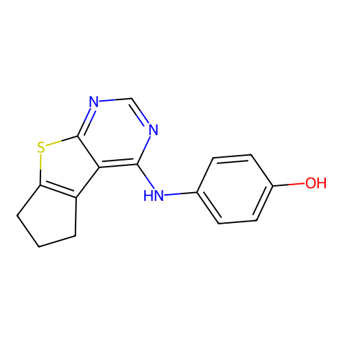 4-((6,7-dihydro-5H-cyclopenta[4,5]thieno[2,3-d]pyrimidin-4-yl)amino)phenol structure