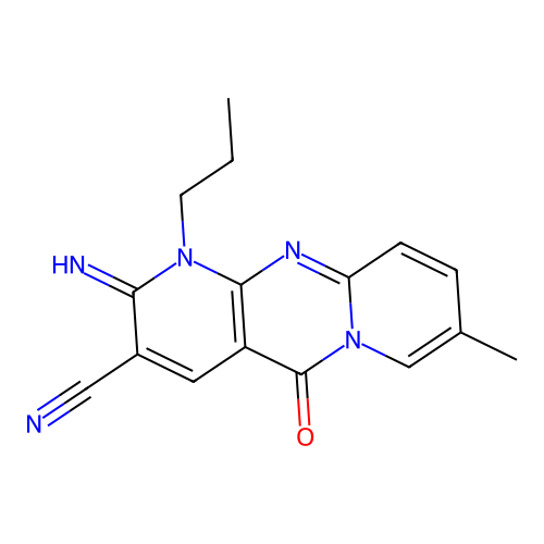 2-Imino-8-methyl-5-oxo-1-propyldipyrido[1,2-d:3',4'-f]pyrimidine-3-carbonitrile structure