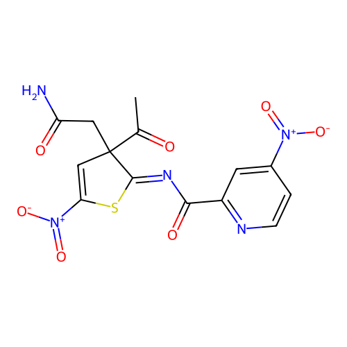 N-Acetyl-2-((3-nitrobenzoyl)imino)-5-nitro-3(2H)-thiazoleacetamide structure