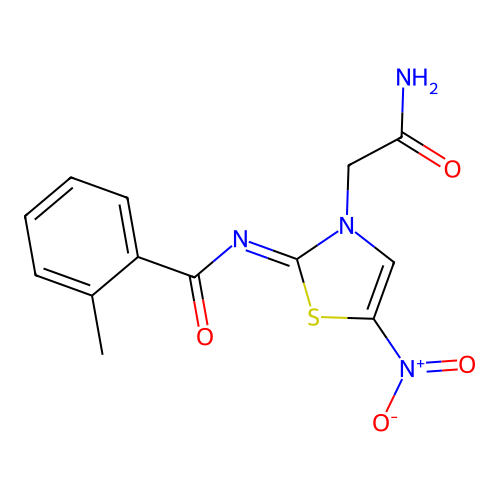 2-((2-Methylbenzoyl)imino)-5-nitro-3(2H)-thiazoleacetamide structure