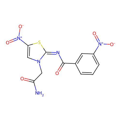 2-((3-Nitrobenzoyl)imino)-5-nitro-3(2H)-thiazoleacetamide structure
