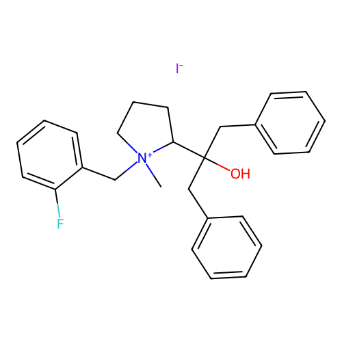 1-(Fluorobenzyl)-2-(1-hydroxy-2-phenyl-1-benzylethyl)-1-methylpyrrolidinium iodide structure