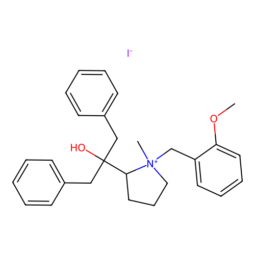 Pyrrolidinium, 2-(1-hydroxy-2-phenyl-1-(phenylmethyl)ethyl)-1-((methoxyphenyl)methyl)-1-methyl-, iodide structure